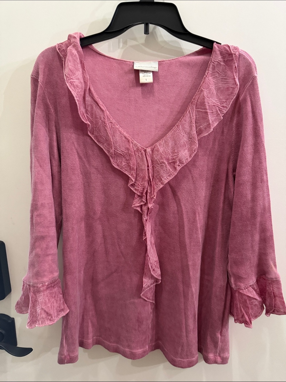 Soft Surroundings Dusty Rose Ruffle V-Neck Tunic
